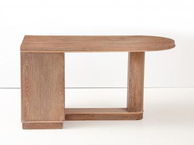 Jacques Adnet Jacques Adnet Cerused Oak Double Side Desk Drawers Steel Knobs France 1950