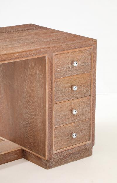 Jacques Adnet Jacques Adnet Cerused Oak Double Side Desk Drawers Steel Knobs France 1950
