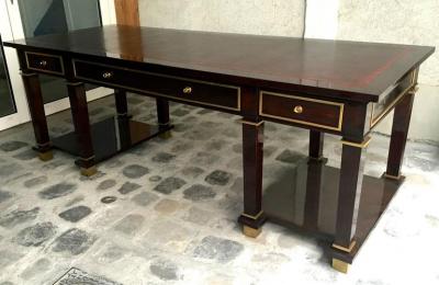 Jacques Adnet Jacques Adnet Exceptional Neoclassic Large President Desk with Leather Top