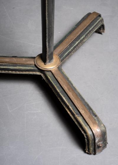 Jacques Adnet Jacques Adnet Floorlamp In Brass and Dark Green Leather France 1950s