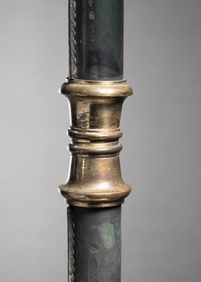 Jacques Adnet Jacques Adnet Floorlamp In Brass and Dark Green Leather France 1950s