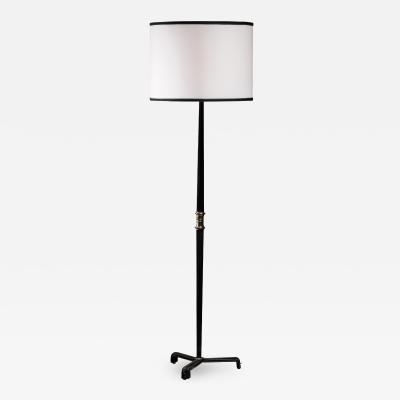 Jacques Adnet Jacques Adnet Floorlamp In Brass and Dark Green Leather France 1950s