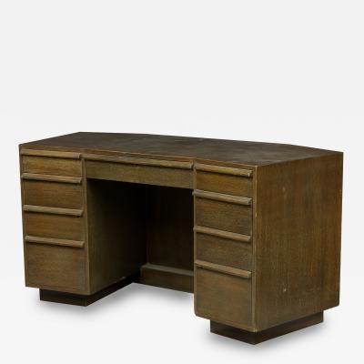 Jacques Adnet Jacques Adnet French Mid Century Cerused Oak Kneehole Desk