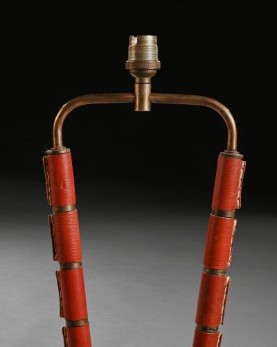 Jacques Adnet Jacques Adnet French Mid Century Modern Leather Table Lamp