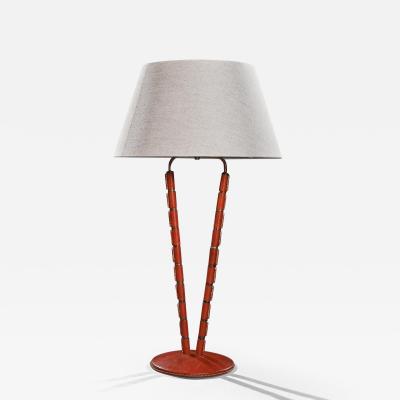 Jacques Adnet Jacques Adnet French Mid Century Modern Leather Table Lamp