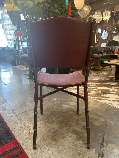 Jacques Adnet Jacques Adnet French Modernist Leather Brass Chairs Set of 4