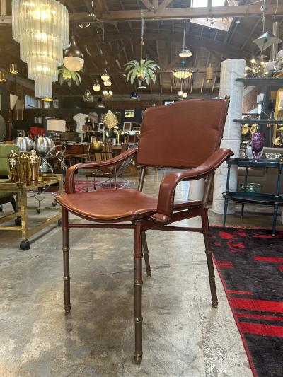 Jacques Adnet Jacques Adnet French Modernist Leather Brass Chairs Set of 4