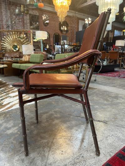 Jacques Adnet Jacques Adnet French Modernist Leather Brass Chairs Set of 4