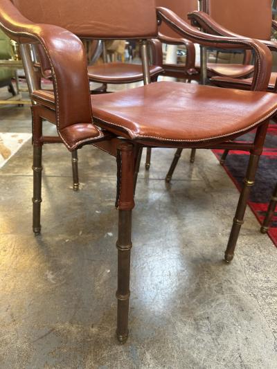 Jacques Adnet Jacques Adnet French Modernist Leather Brass Chairs Set of 4
