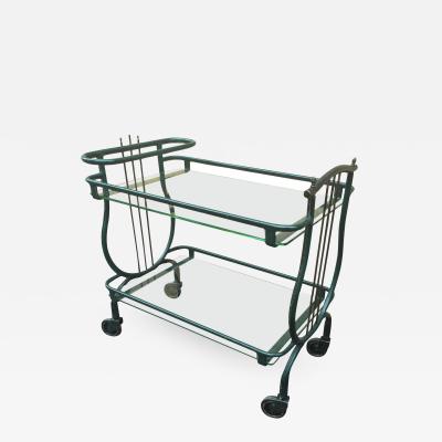 Jacques Adnet Jacques Adnet Harp Shaped Cocktail Rolling Cart in Vintage Leather
