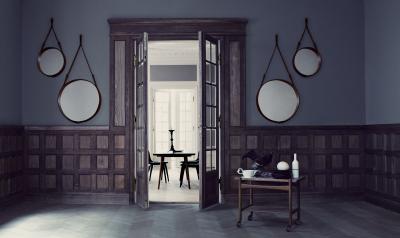 Jacques Adnet Jacques Adnet Large Circulaire Mirror with Brown Leather