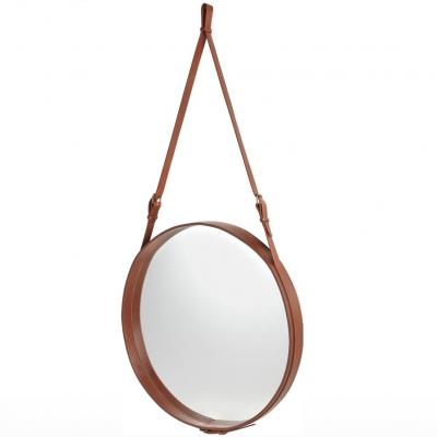 Jacques Adnet Jacques Adnet Large Circulaire Mirror with Brown Leather