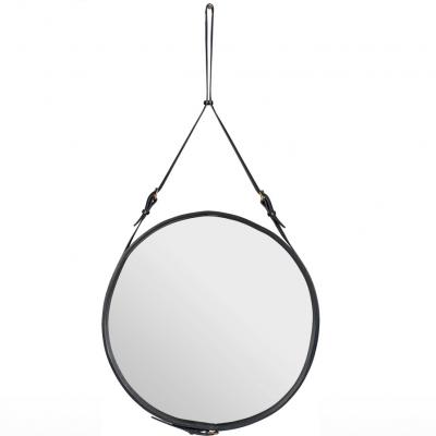 Jacques Adnet Jacques Adnet Large Circulaire Mirror with Brown Leather