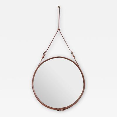 Jacques Adnet Jacques Adnet Large Circulaire Mirror with Brown Leather