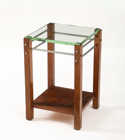 Jacques Adnet Jacques Adnet Occasional Table Beveled Glass Nickel Spacers France c 1930