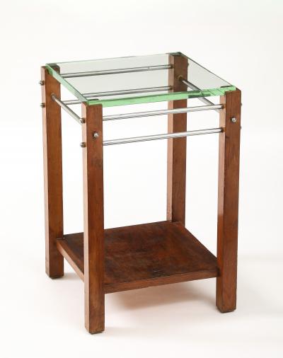 Jacques Adnet Jacques Adnet Occasional Table Beveled Glass Nickel Spacers France c 1930