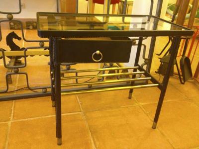 Jacques Adnet Jacques Adnet Pair of Night Stands in Hand Stitched Black Leather
