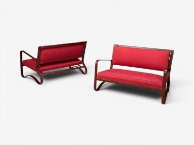 Jacques Adnet Jacques Adnet Rare Two Seater Sofas Leather Steel France 1950s