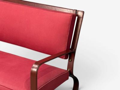 Jacques Adnet Jacques Adnet Rare Two Seater Sofas Leather Steel France 1950s