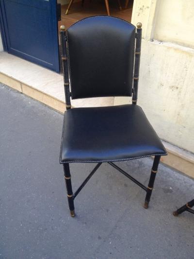 Jacques Adnet Jacques Adnet Rare Vintage Pair of Hand Stitched Black Leather Chairs