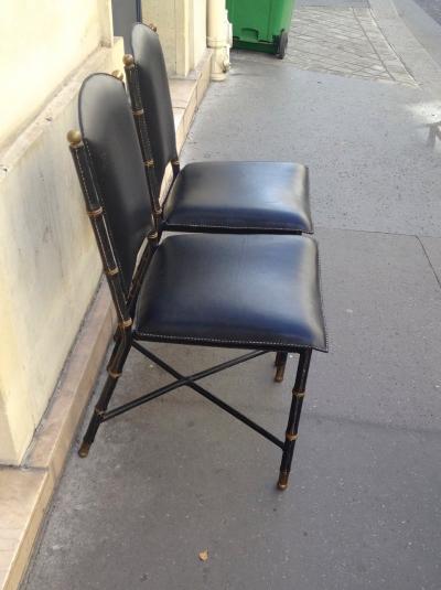Jacques Adnet Jacques Adnet Rare Vintage Pair of Hand Stitched Black Leather Chairs