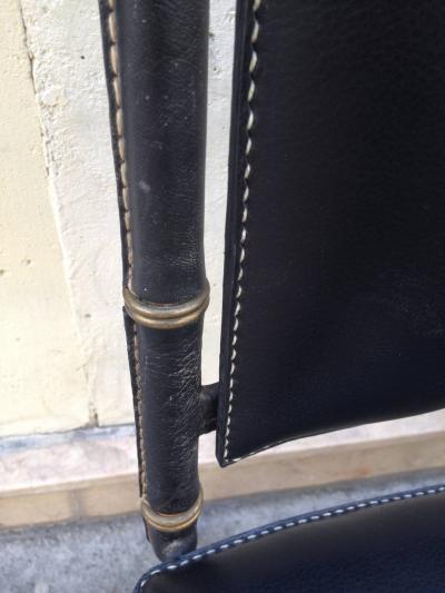 Jacques Adnet Jacques Adnet Rare Vintage Pair of Hand Stitched Black Leather Chairs