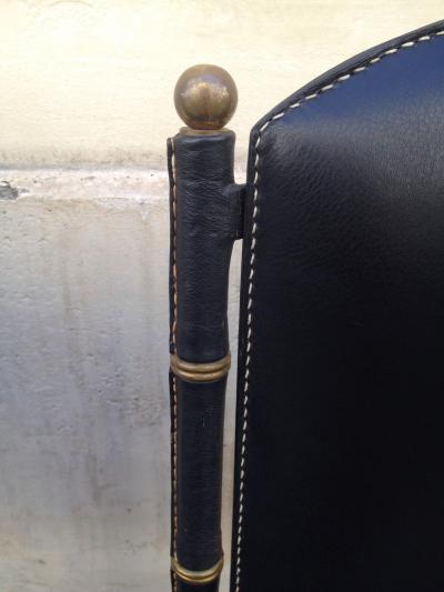 Jacques Adnet Jacques Adnet Rare Vintage Pair of Hand Stitched Black Leather Chairs