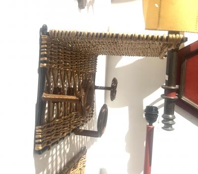 Jacques Adnet Jacques Adnet Stitched Leather and Rattan Rack