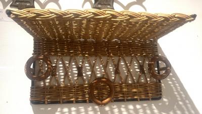 Jacques Adnet Jacques Adnet Stitched Leather and Rattan Rack