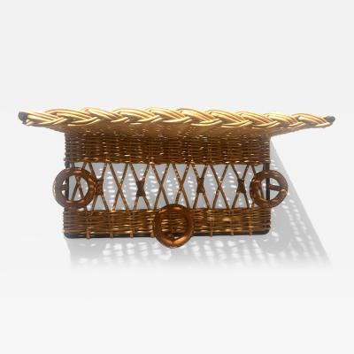 Jacques Adnet Jacques Adnet Stitched Leather and Rattan Rack