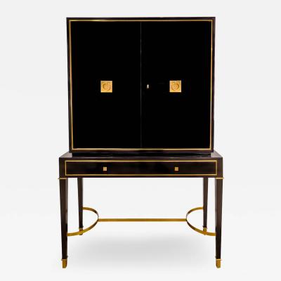 Jacques Adnet Jacques Adnet Style 2 Door Cabinet in Black Lacquer 1940s