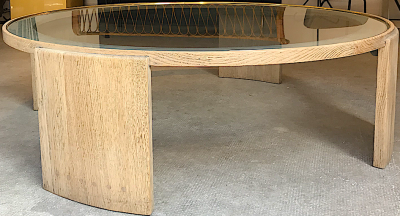 Jacques Adnet Jacques Adnet Very Large Round Coffee Table in cerused Oak