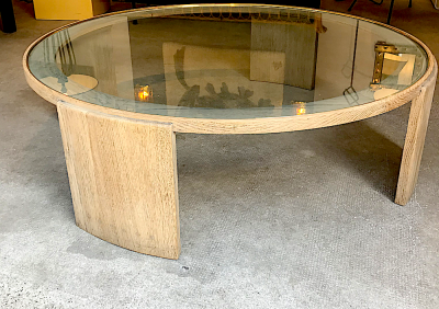 Jacques Adnet Jacques Adnet Very Large Round Coffee Table in cerused Oak