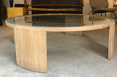 Jacques Adnet Jacques Adnet Very Large Round Coffee Table in cerused Oak