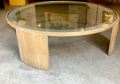 Jacques Adnet Jacques Adnet Very Large Round Coffee Table in cerused Oak