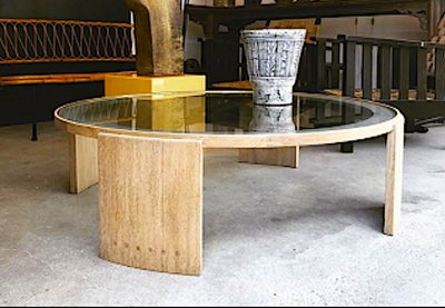 Jacques Adnet Jacques Adnet Very Large Round Coffee Table in cerused Oak