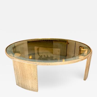 Jacques Adnet Jacques Adnet Very Large Round Coffee Table in cerused Oak