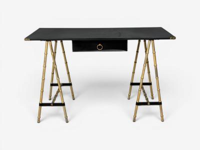 Jacques Adnet Jacques Adnet attr Desk Black Leather Brass France 1950s