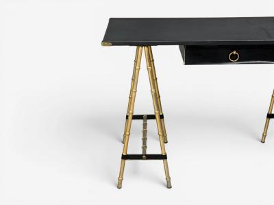 Jacques Adnet Jacques Adnet attr Desk Black Leather Brass France 1950s