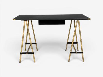 Jacques Adnet Jacques Adnet attr Desk Black Leather Brass France 1950s