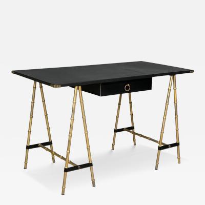 Jacques Adnet Jacques Adnet attr Desk Black Leather Brass France 1950s