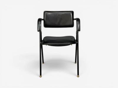 Jacques Adnet Jacques Adnet attr Desk and Folding Chair Black Leather Brass France 1950s