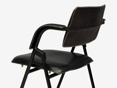 Jacques Adnet Jacques Adnet attr Folding Chair Black Leather Brass France 1950s
