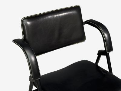 Jacques Adnet Jacques Adnet attr Folding Chair Black Leather Brass France 1950s