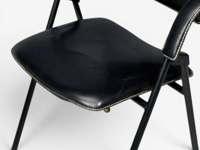 Jacques Adnet Jacques Adnet attr Folding Chair Black Leather Brass France 1950s