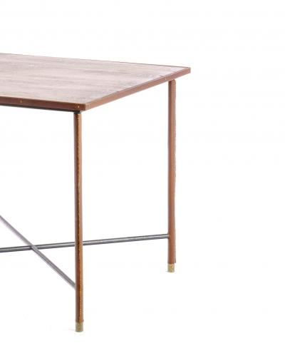 Jacques Adnet Jacques Adnet brown stitched leather playing card or dinning table