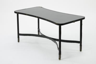 Jacques Adnet Jacques Adnet clover shaped vintage shaped black hand stitched coffee table