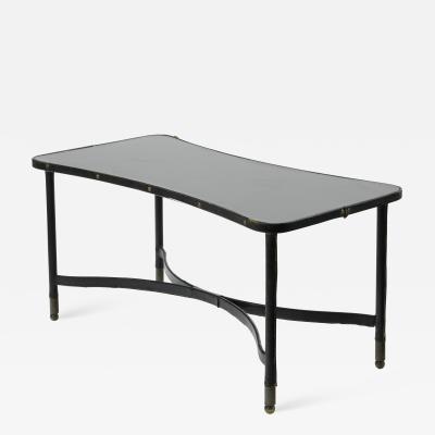 Jacques Adnet Jacques Adnet clover shaped vintage shaped black hand stitched coffee table
