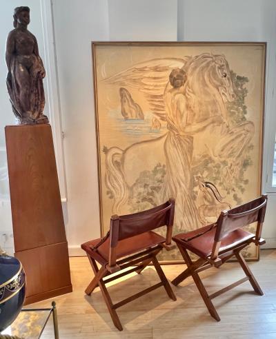 Jacques Adnet Jacques Adnet documented hand stitched leather pair of chairs