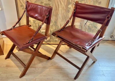 Jacques Adnet Jacques Adnet documented hand stitched leather pair of chairs